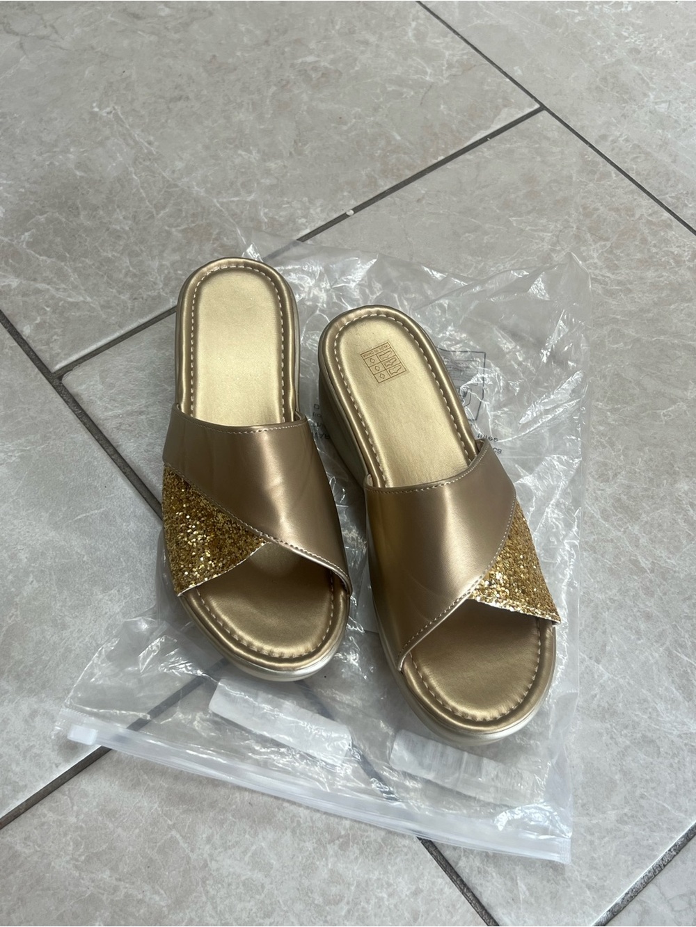 Gold Glitter Slide Sandals - Women